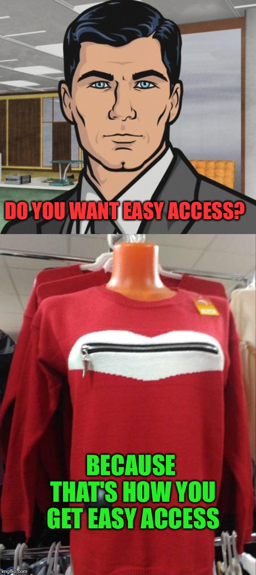 Ziiiiip! | DO YOU WANT EASY ACCESS? BECAUSE THAT'S HOW YOU GET EASY ACCESS | image tagged in archer,open access,zipper,memes,funny | made w/ Imgflip meme maker