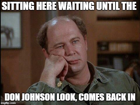 Don Johnson | SITTING HERE WAITING UNTIL THE; DON JOHNSON LOOK, COMES BACK IN | image tagged in bored beyond belief,miami vice,bobarotski,style,fashion | made w/ Imgflip meme maker