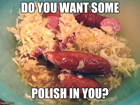 polish sausage  | DO YOU WANT SOME; POLISH IN YOU? | image tagged in polish sausage | made w/ Imgflip meme maker