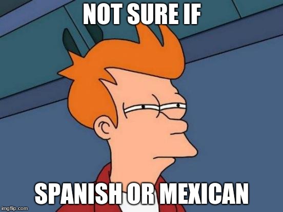 Futurama Fry | NOT SURE IF; SPANISH OR MEXICAN | image tagged in memes,futurama fry | made w/ Imgflip meme maker