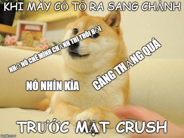 Doge 2 Meme | KHI MÀY CỐ TỎ RA SANG CHẢNH; NHỚ NÓ CHÊ MÌNH CHẢNH THÌ THÔI RỒI; CĂNG THẲNG QUÁ; NÓ NHÌN KÌA; TRƯỚC MẶT CRUSH | image tagged in memes,doge 2 | made w/ Imgflip meme maker