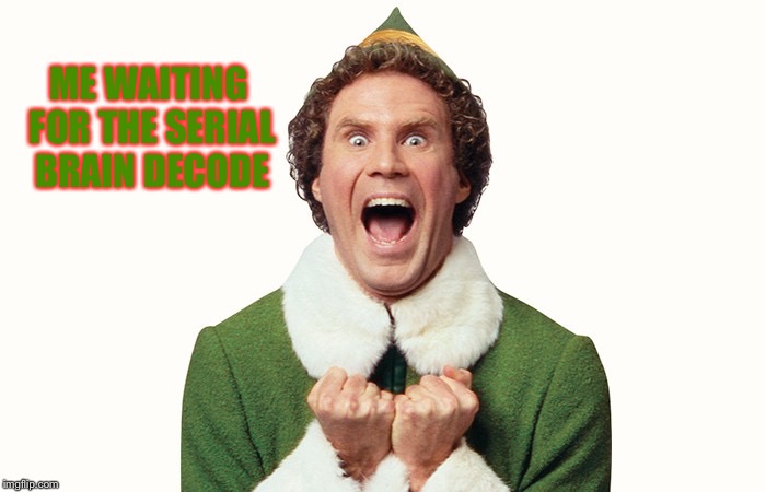 Buddy the elf excited | ME WAITING FOR THE SERIAL BRAIN DECODE | image tagged in buddy the elf excited | made w/ Imgflip meme maker