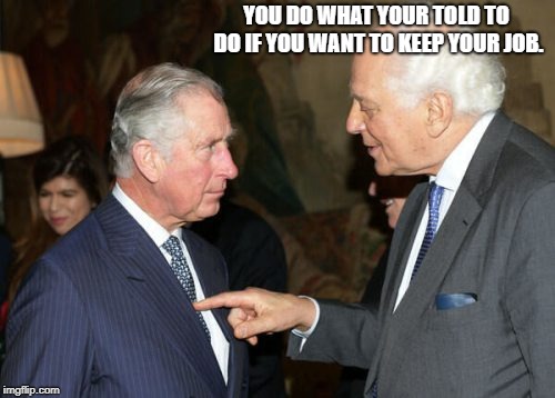 YOU DO WHAT YOUR TOLD TO DO IF YOU WANT TO KEEP YOUR JOB. | image tagged in prince charles | made w/ Imgflip meme maker