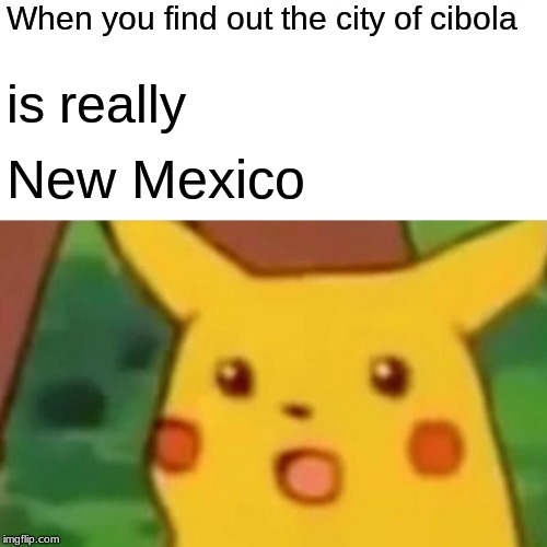 Surprised Pikachu Meme | When you find out the city of cibola; is really; New Mexico | image tagged in memes,surprised pikachu | made w/ Imgflip meme maker