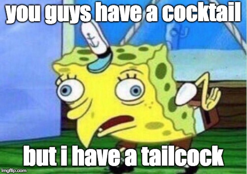 Mocking Spongebob Meme | you guys have a cocktail; but i have a tailcock | image tagged in memes,mocking spongebob | made w/ Imgflip meme maker