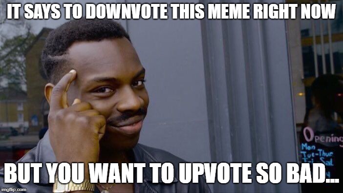 Roll Safe Think About It | IT SAYS TO DOWNVOTE THIS MEME RIGHT NOW; BUT YOU WANT TO UPVOTE SO BAD... | image tagged in memes,roll safe think about it | made w/ Imgflip meme maker