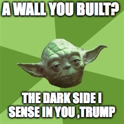 Advice Yoda | A WALL YOU BUILT? THE DARK SIDE I SENSE IN YOU ,TRUMP | image tagged in memes,advice yoda | made w/ Imgflip meme maker