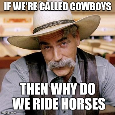 SARCASM COWBOY | IF WE'RE CALLED COWBOYS; THEN WHY DO WE RIDE HORSES | image tagged in sarcasm cowboy | made w/ Imgflip meme maker