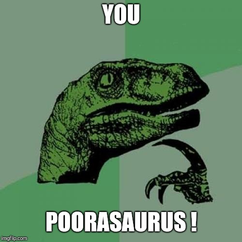 Philosoraptor Meme | YOU POORASAURUS ! | image tagged in memes,philosoraptor | made w/ Imgflip meme maker