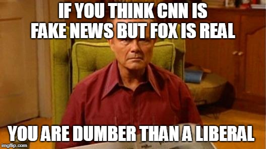 Red Forman Dumbass | IF YOU THINK CNN IS FAKE NEWS BUT FOX IS REAL; YOU ARE DUMBER THAN A LIBERAL | image tagged in red forman dumbass,fake news | made w/ Imgflip meme maker