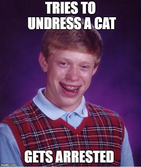 Bad Luck Brian Meme | TRIES TO UNDRESS A CAT GETS ARRESTED | image tagged in memes,bad luck brian | made w/ Imgflip meme maker