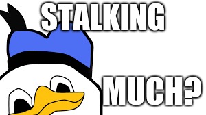 STALKING; MUCH? | image tagged in donald duck | made w/ Imgflip meme maker