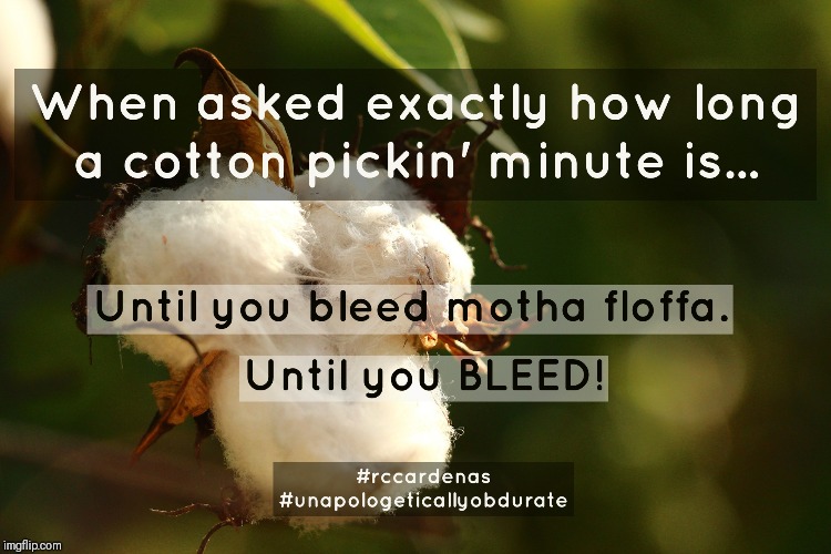 How Long IS a Cotton Pickin Minute? | image tagged in funny,funny meme,bleeding,bold move cotton | made w/ Imgflip meme maker