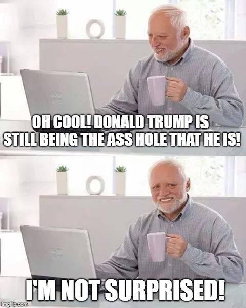 Hide the Pain Harold Meme | OH COOL! DONALD TRUMP IS STILL BEING THE ASS HOLE THAT HE IS! I'M NOT SURPRISED! | image tagged in memes,hide the pain harold | made w/ Imgflip meme maker