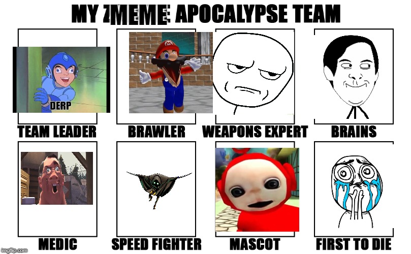My Zombie Apocalypse Team v2, memes | MEME | image tagged in my zombie apocalypse team v2 memes | made w/ Imgflip meme maker