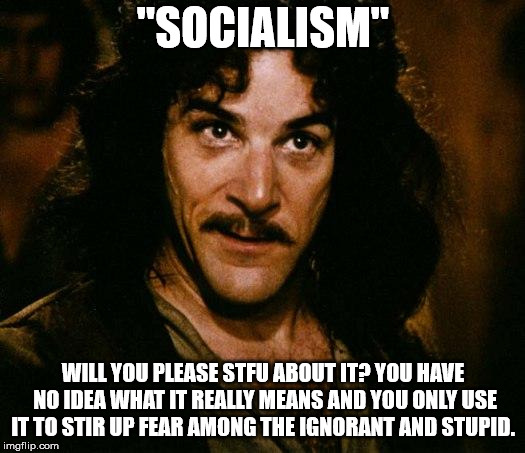 Inigo Montoya Meme | "SOCIALISM" WILL YOU PLEASE STFU ABOUT IT? YOU HAVE NO IDEA WHAT IT REALLY MEANS AND YOU ONLY USE IT TO STIR UP FEAR AMONG THE IGNORANT AND  | image tagged in memes,inigo montoya | made w/ Imgflip meme maker