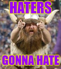 Haters Gonna Hate | HATERS; GONNA HATE | image tagged in minnesota vikings | made w/ Imgflip meme maker