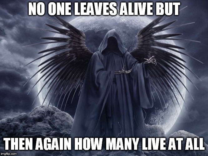 Life | NO ONE LEAVES ALIVE BUT; THEN AGAIN HOW MANY LIVE AT ALL | image tagged in live | made w/ Imgflip meme maker