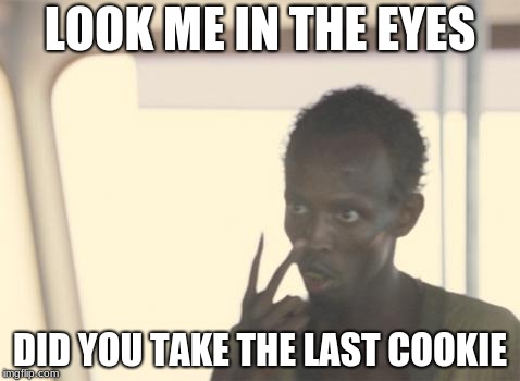 I'm The Captain Now Meme | LOOK ME IN THE EYES; DID YOU TAKE THE LAST COOKIE | image tagged in memes,i'm the captain now | made w/ Imgflip meme maker