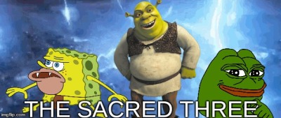 The Sacred Three | image tagged in memes,pepe,shrek,spongegar,spongebob | made w/ Imgflip meme maker