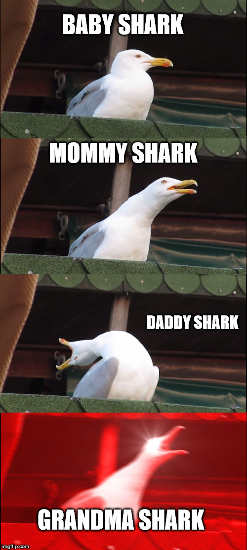 Inhaling Seagull Meme | BABY SHARK; MOMMY SHARK; DADDY SHARK; GRANDMA SHARK | image tagged in memes,inhaling seagull | made w/ Imgflip meme maker