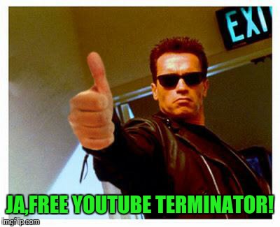 terminator thumbs up | JA,FREE YOUTUBE TERMINATOR! | image tagged in terminator thumbs up | made w/ Imgflip meme maker