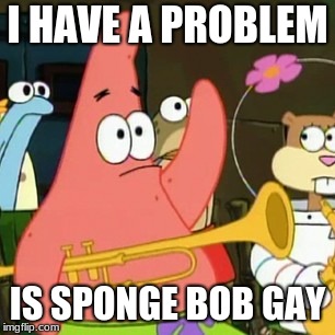 No Patrick Meme | I HAVE A PROBLEM; IS SPONGE BOB GAY | image tagged in memes,no patrick | made w/ Imgflip meme maker