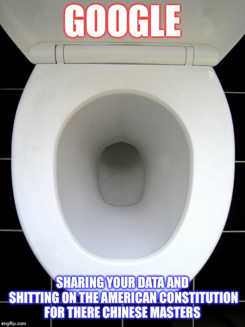 TOILET | GOOGLE; SHARING YOUR DATA AND SHITTING ON THE AMERICAN CONSTITUTION FOR THERE CHINESE MASTERS | image tagged in toilet | made w/ Imgflip meme maker