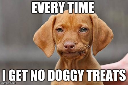 Dissapointed puppy | EVERY TIME; I GET NO DOGGY TREATS | image tagged in dissapointed puppy | made w/ Imgflip meme maker
