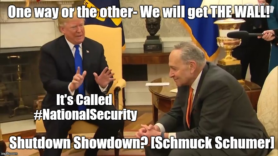 It's called #NationalSecurity | One way or the other- We will get THE WALL! It's Called #NationalSecurity; Shutdown Showdown? [Schmuck Schumer] | image tagged in government shutdown,us military,build the wall,chuck schumer crying,donald trump approves,national security | made w/ Imgflip meme maker