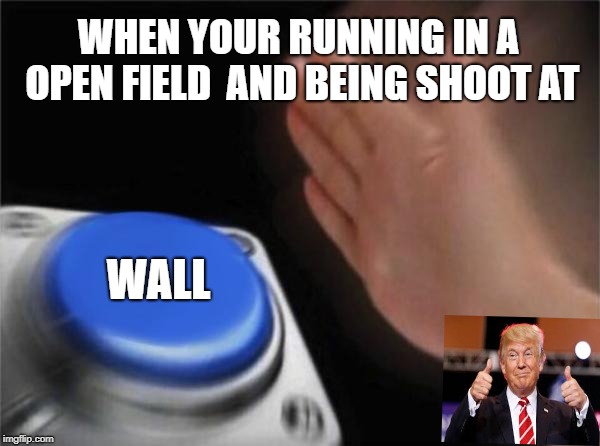 Blank Nut Button | WHEN YOUR RUNNING IN A OPEN FIELD  AND BEING SHOOT AT; WALL | image tagged in memes,blank nut button | made w/ Imgflip meme maker