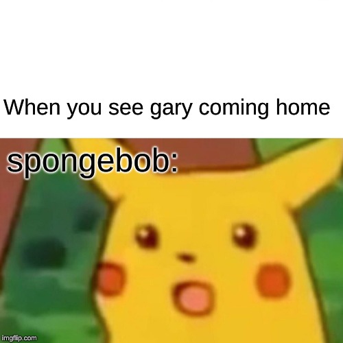 Surprised Pikachu Meme | When you see gary coming home; spongebob: | image tagged in memes,surprised pikachu | made w/ Imgflip meme maker