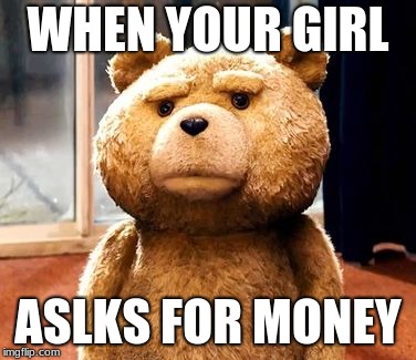TED Meme | WHEN YOUR GIRL; ASLKS FOR MONEY | image tagged in memes,ted | made w/ Imgflip meme maker