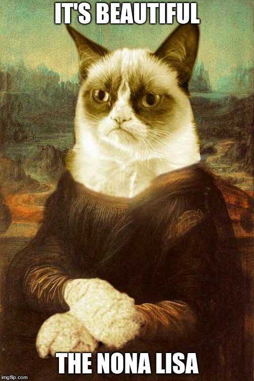 Grumpy Cat Mona Lisa | IT'S BEAUTIFUL; THE NONA LISA | image tagged in grumpy cat mona lisa | made w/ Imgflip meme maker