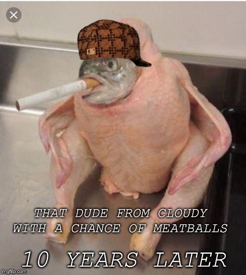 10 YEARS LATER; THAT DUDE FROM CLOUDY WITH A CHANCE OF MEATBALLS | image tagged in scumbag | made w/ Imgflip meme maker