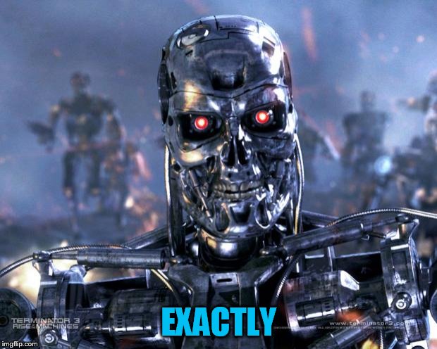 Terminator Robot T-800 | EXACTLY | image tagged in terminator robot t-800 | made w/ Imgflip meme maker