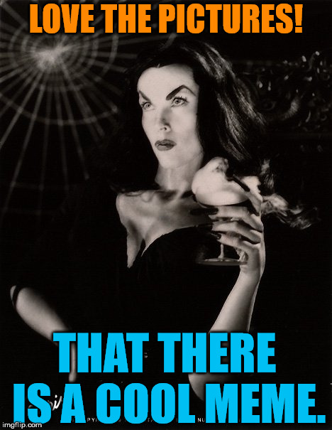 Vampira | LOVE THE PICTURES! THAT THERE IS A COOL MEME. | image tagged in vampira | made w/ Imgflip meme maker