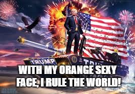 WITH MY ORANGE SEXY FACE, I RULE THE WORLD! | image tagged in memes | made w/ Imgflip meme maker