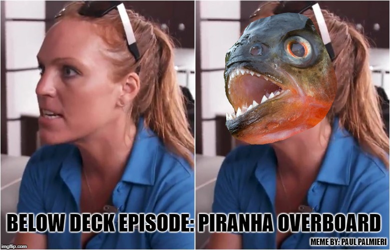 Below Deck: Piranha I wanna get on yah!  | BELOW DECK EPISODE: PIRANHA OVERBOARD; MEME BY: PAUL PALMIERI | image tagged in below deck,rylee gerber,funny memes,hilarious memes,memes,below deck tahiti | made w/ Imgflip meme maker