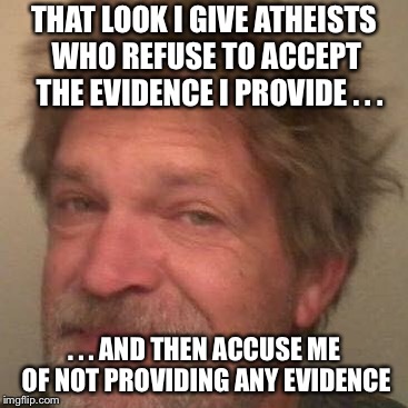 THAT LOOK I GIVE ATHEISTS WHO REFUSE TO ACCEPT  THE EVIDENCE I PROVIDE . . . . . . AND THEN ACCUSE ME OF NOT PROVIDING ANY EVIDENCE | image tagged in atheist | made w/ Imgflip meme maker