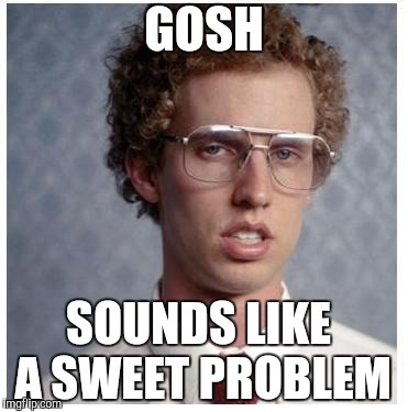 Napoleon Dynamite | GOSH SOUNDS LIKE A SWEET PROBLEM | image tagged in napoleon dynamite | made w/ Imgflip meme maker