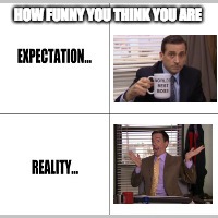 Expectation vs Reality | HOW FUNNY YOU THINK YOU ARE | image tagged in expectation vs reality | made w/ Imgflip meme maker