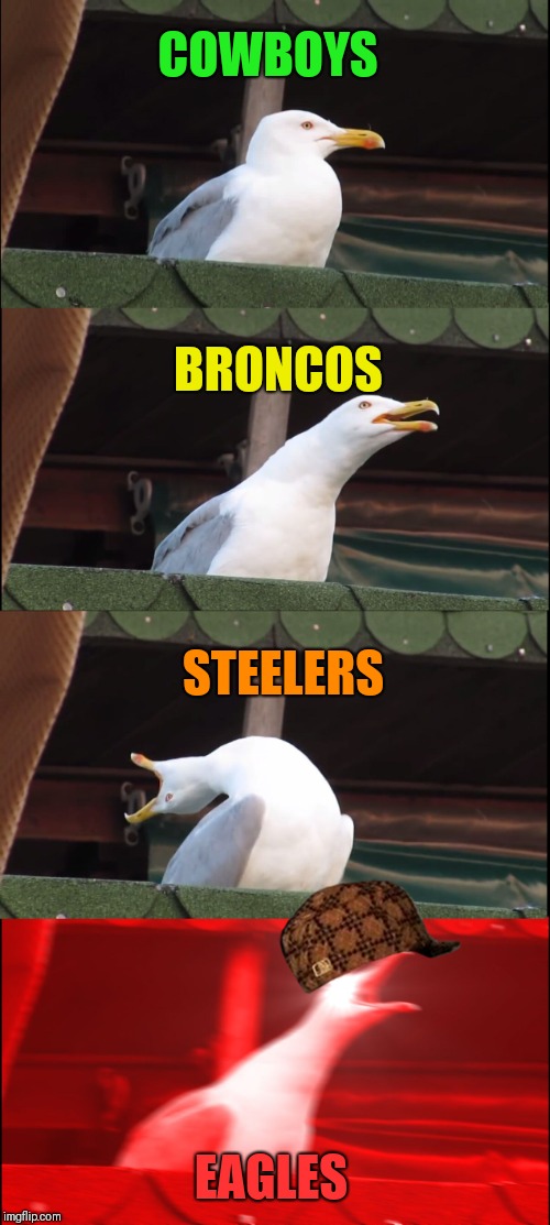 Inhaling Seagull Meme | COWBOYS; BRONCOS; STEELERS; EAGLES | image tagged in memes,inhaling seagull,scumbag | made w/ Imgflip meme maker