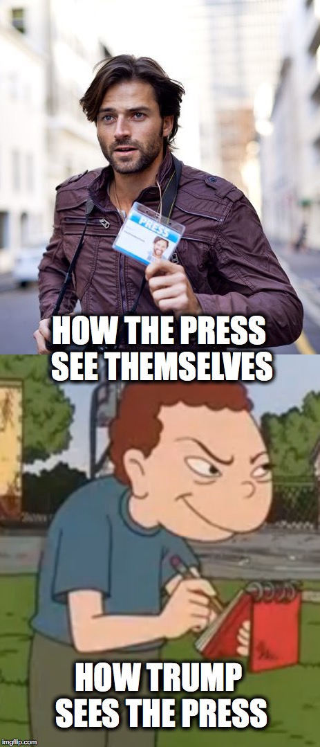 I just realized that the character from recess looks like one guy I didn't like in middle school lol | HOW THE PRESS SEE THEMSELVES; HOW TRUMP SEES THE PRESS | image tagged in journalism,free speech,donald trump,fake news | made w/ Imgflip meme maker