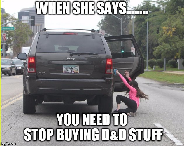 WHEN SHE SAYS........ YOU NEED TO STOP BUYING D&D STUFF | image tagged in dd,dungeons,dragons | made w/ Imgflip meme maker