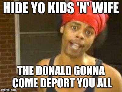 antoine dodson | HIDE YO KIDS 'N' WIFE; THE DONALD GONNA COME DEPORT YOU ALL | image tagged in antoine dodson | made w/ Imgflip meme maker