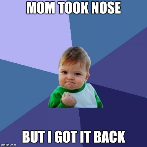 Success Kid | MOM TOOK NOSE; BUT I GOT IT BACK | image tagged in memes,success kid | made w/ Imgflip meme maker