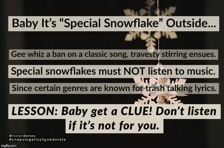 Baby It's Special Snowflake Outside | image tagged in special snowflake,song lyrics,music,humor,politically correct,classic | made w/ Imgflip meme maker