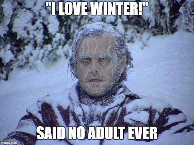 Jack Nicholson The Shining Snow Meme | "I LOVE WINTER!"; SAID NO ADULT EVER | image tagged in memes,jack nicholson the shining snow | made w/ Imgflip meme maker