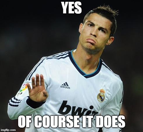 Ronaldo Calm Down | YES OF COURSE IT DOES | image tagged in ronaldo calm down | made w/ Imgflip meme maker